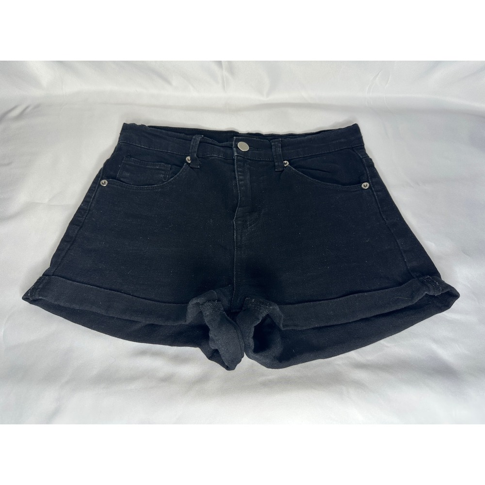 Forever 21 Denim Shorts Womens 26 Black High Rise Cuffed Hem Casual Summer Basic